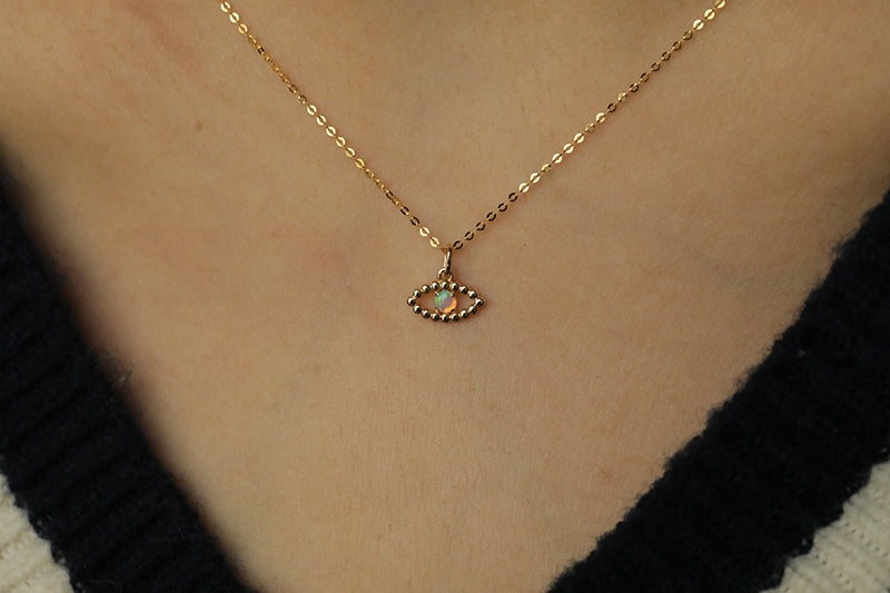 HAUTESS 18K Gold Australia Opal Evil Eyes Desgin Pendant Necklace