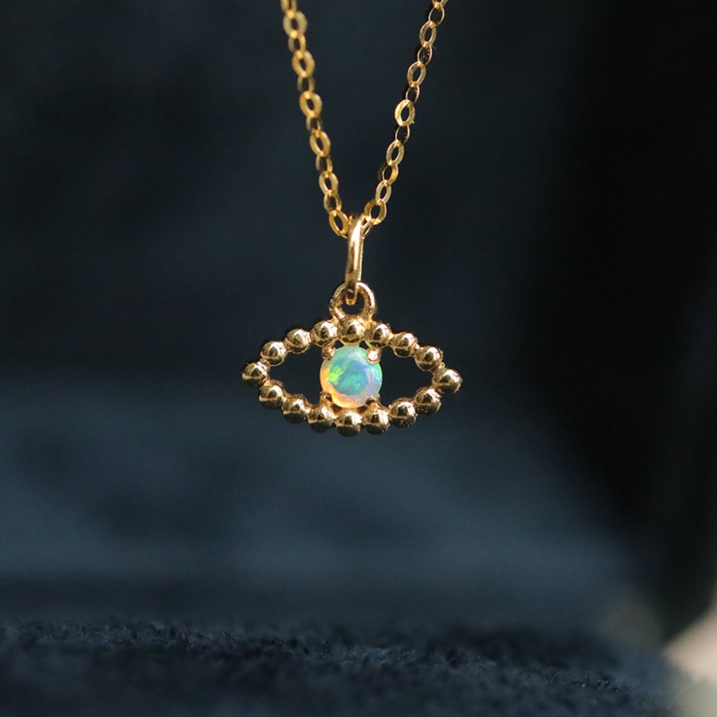 HAUTESS 18K Gold Australia Opal Evil Eyes Desgin Pendant Necklace