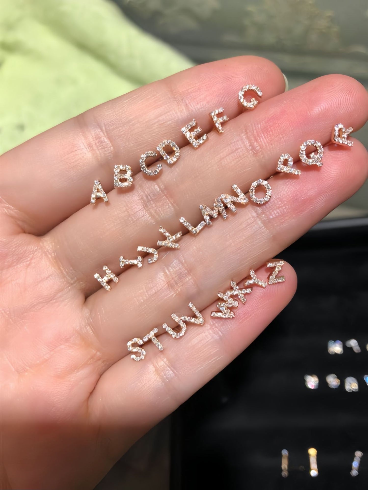 18K Rose Gold Diamond Personalized Letters Name Earrings