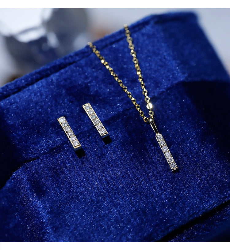 Pure 18K Gold with Diamonds Mini Straight Stick Pendant Au750 Chain