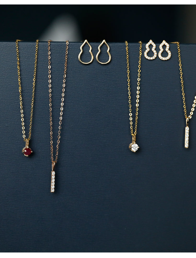 Pure 18K Gold with Diamonds Mini Straight Stick Pendant Au750 Chain