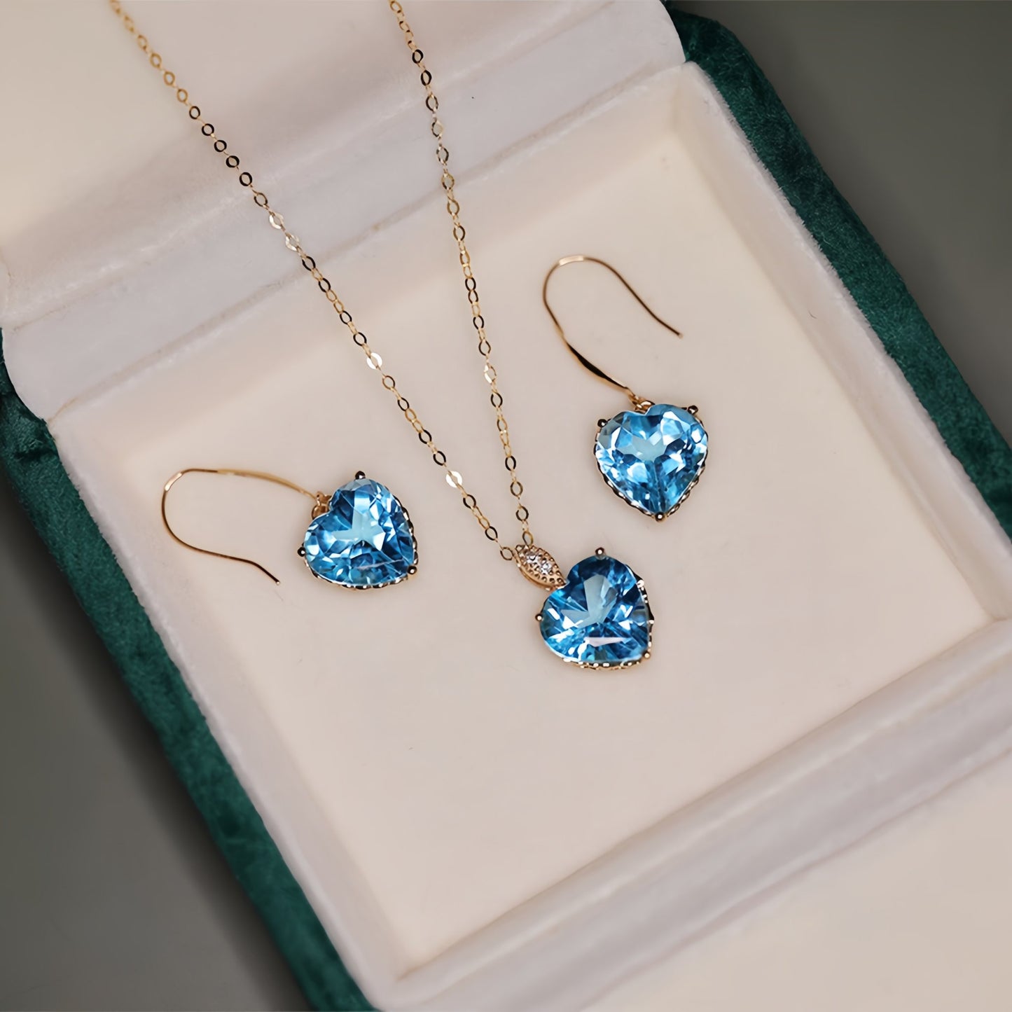 HAUTESS 18K Gold Brazil Topaz Heart Necklace & Earring Pendant