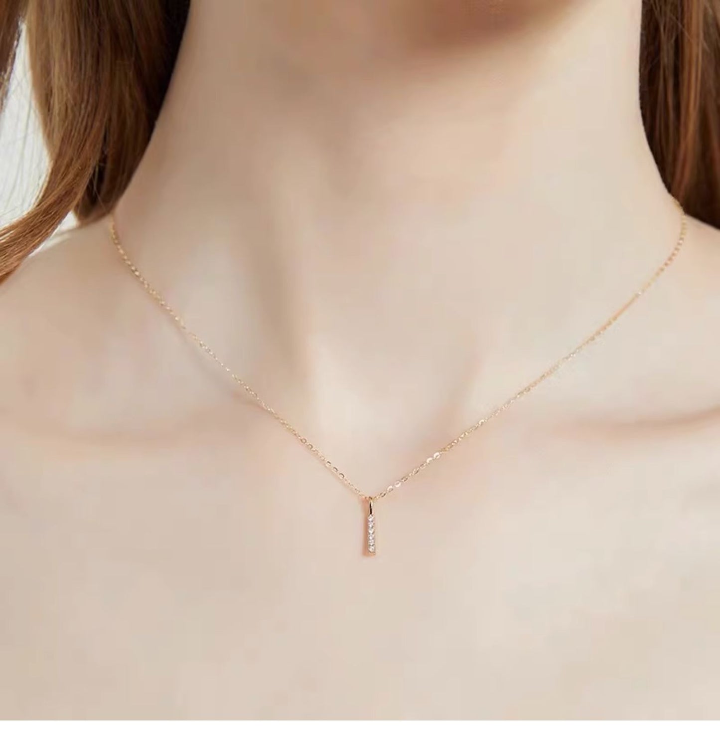Pure 18K Gold with Diamonds Mini Straight Stick Pendant Au750 Chain