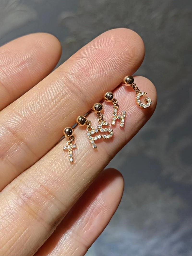 18K Gold Letters earrings with Diamond Name Earrings
