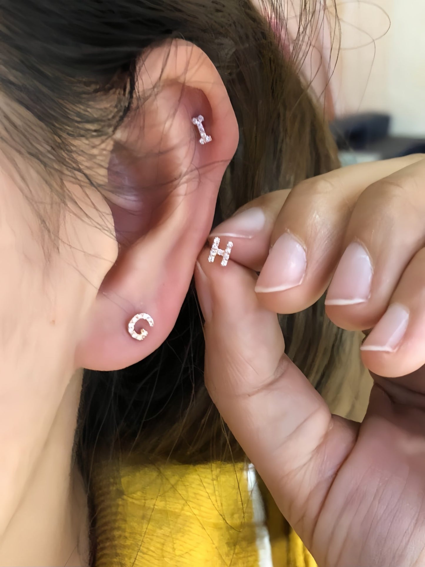18K Rose Gold Diamond Personalized Letters Name Earrings