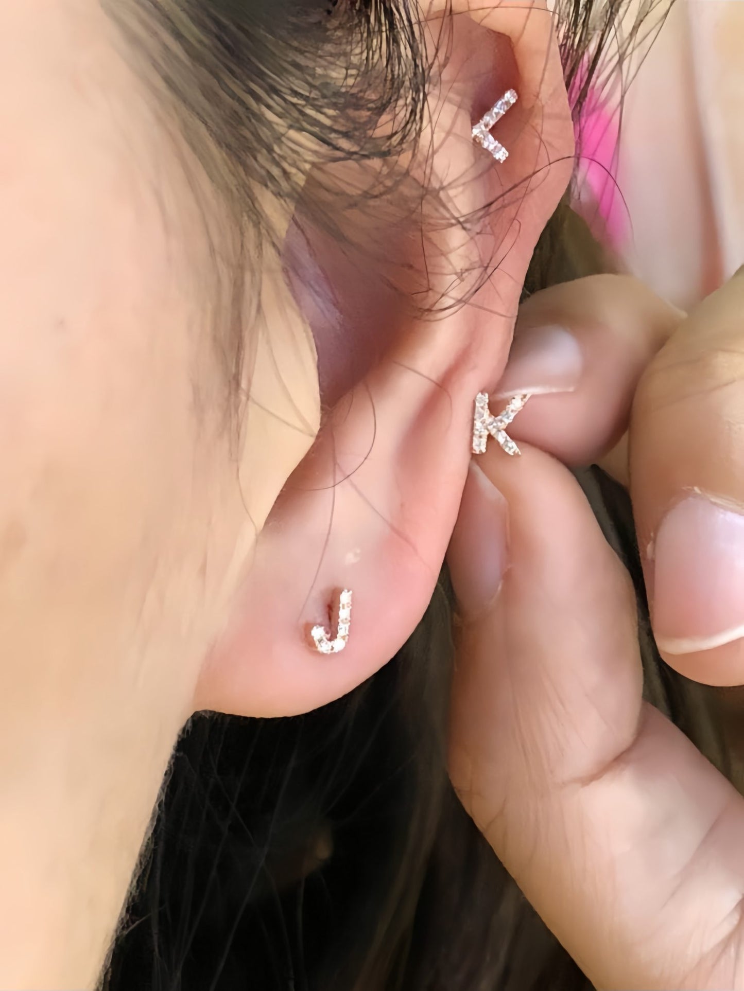 18K Rose Gold Diamond Personalized Letters Name Earrings
