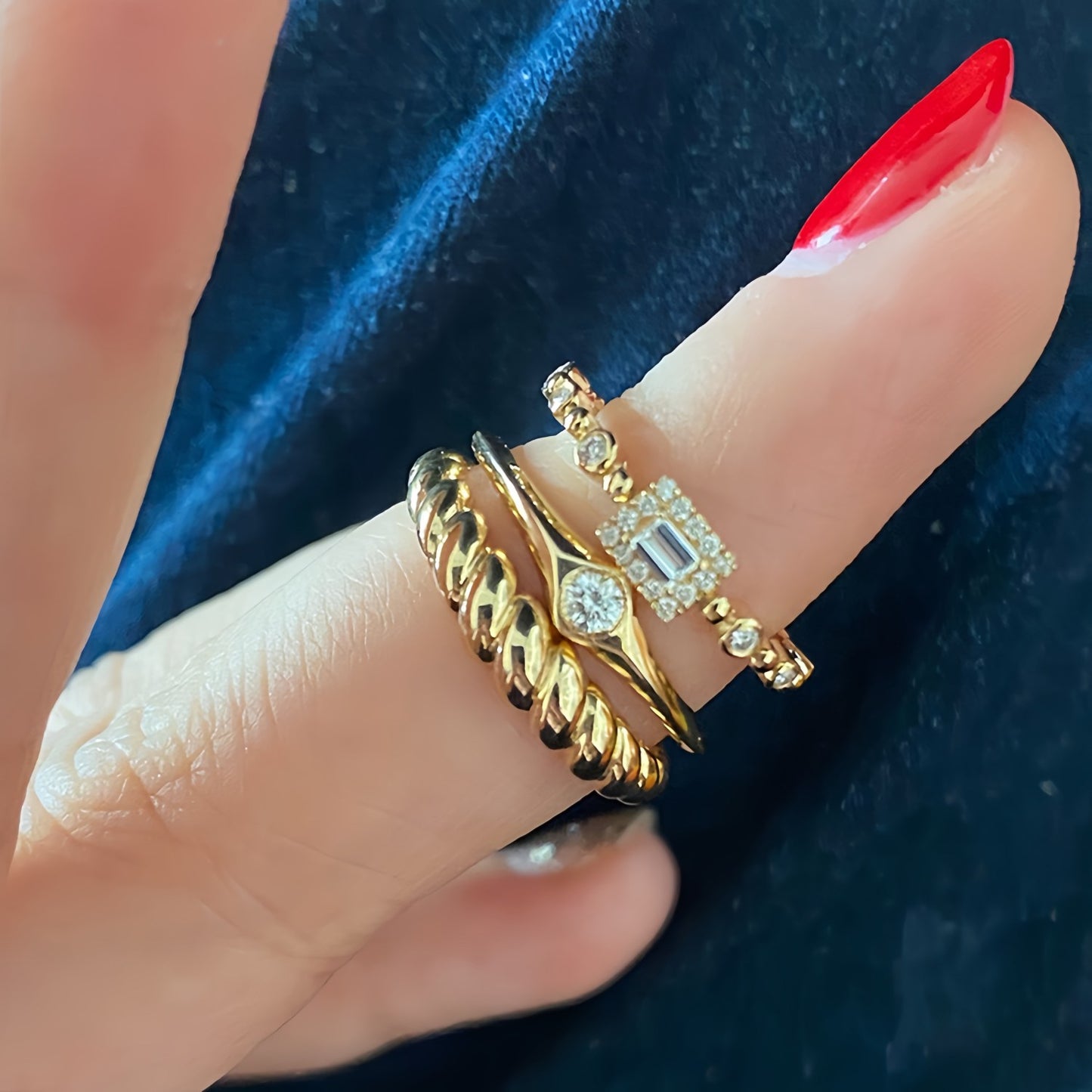 HAUTESS 18K Gold Diamond Ring Croissant Wide Ring Stacked Wedding Ring for Women