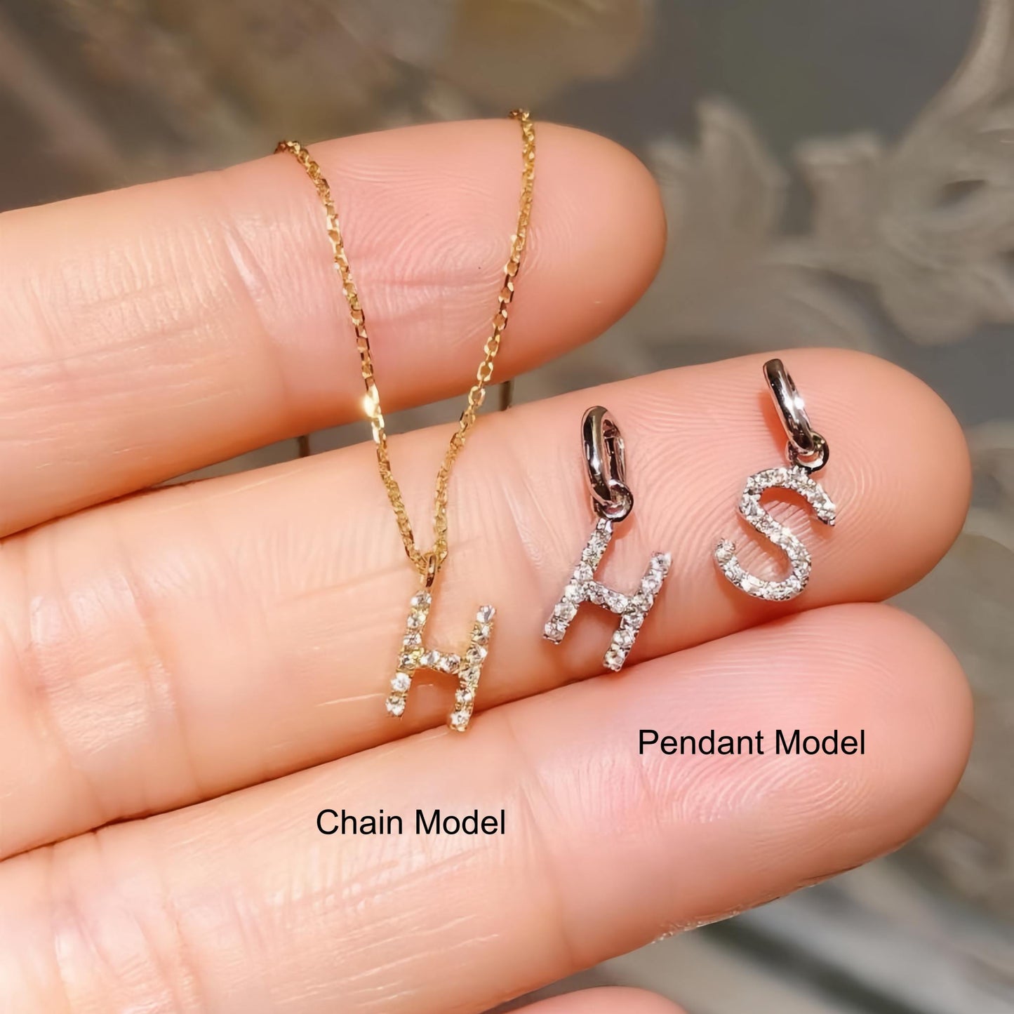 18K Gold Letters Pendant Personalized collarbone Name Necklace with Diamond