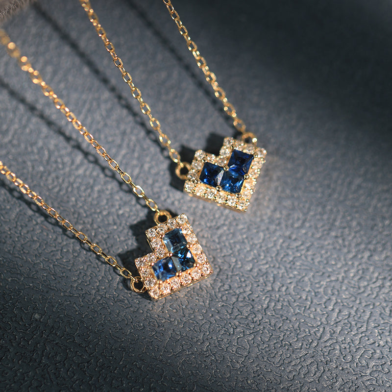 HAUTESS Handmade Natural Sapphire & Diamond withPure 18K Gold Heart Necklace Chain