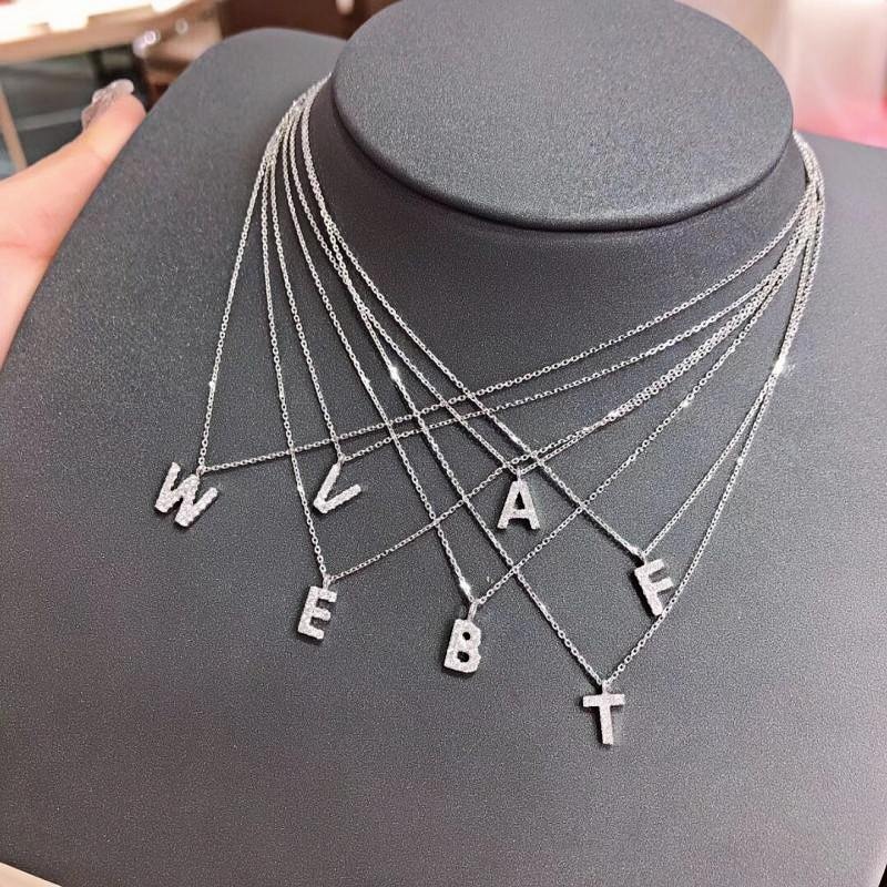 18K Gold Letters Pendant Personalized collarbone Name Necklace with Diamond