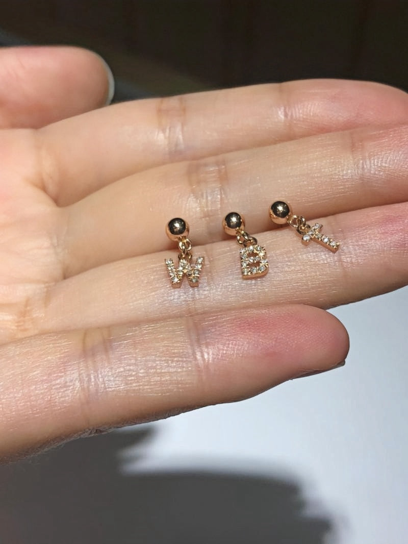 18K Gold Letters earrings with Diamond Name Earrings