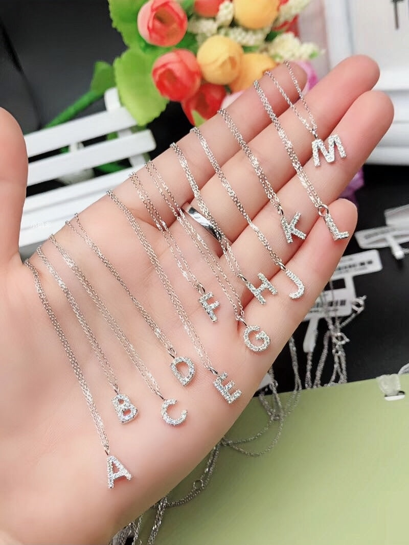 18K Gold Letters Pendant Personalized collarbone Name Necklace with Diamond