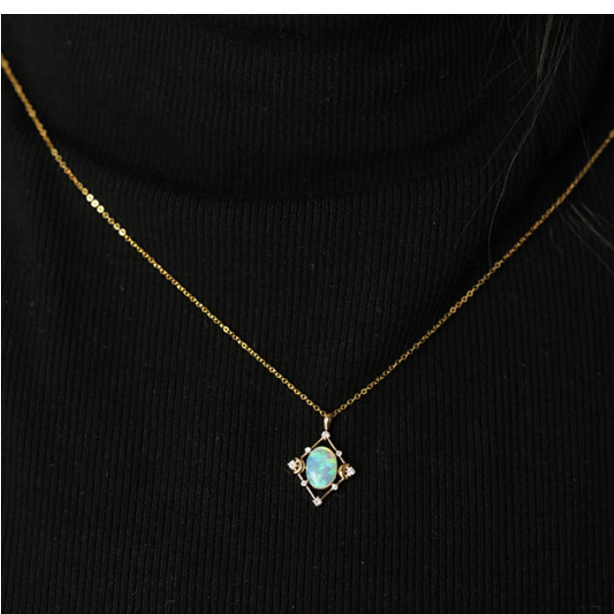 Handmade Moon Gold Necklace Chain With Natual Opal Pefect gift for Women