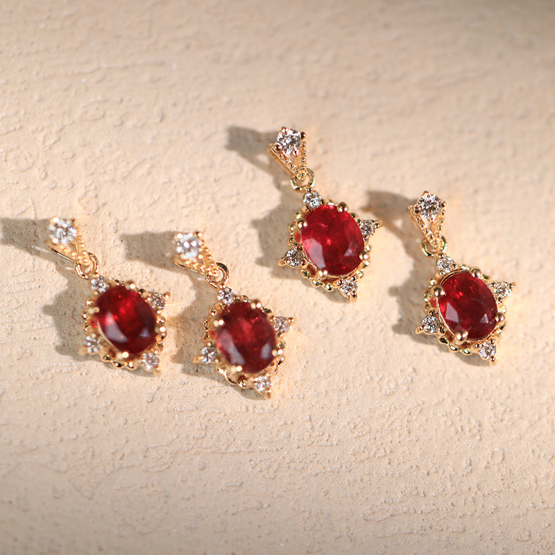 Luxury 18K Gold Natural Ruby with Diamonds Pendant necklace for Women