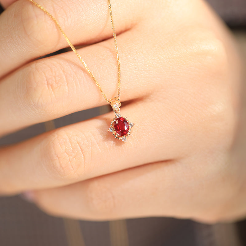 Luxury 18K Gold Natural Ruby with Diamonds Pendant necklace for Women