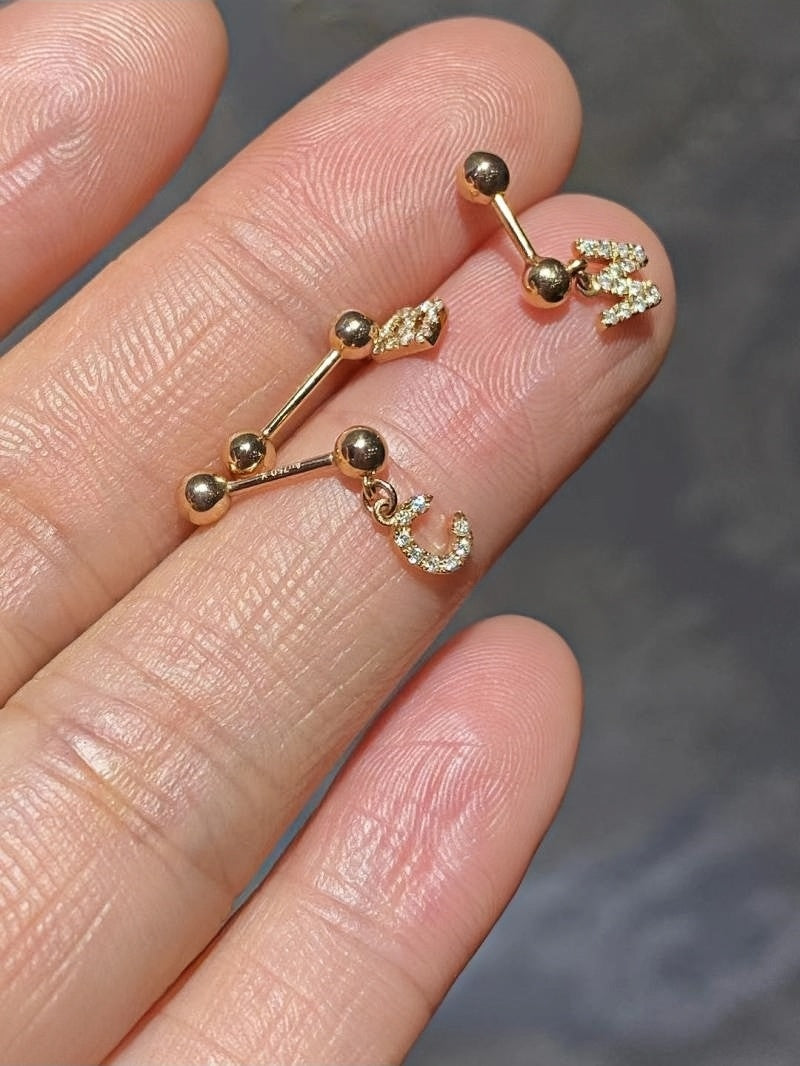 18K Gold Letters earrings with Diamond Name Earrings