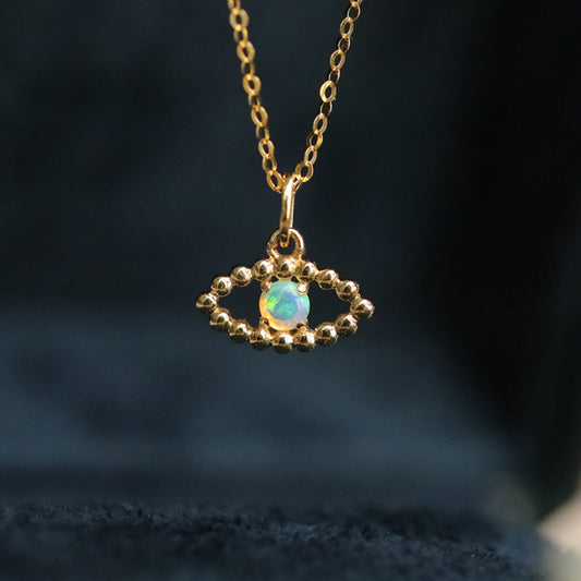 HAUTESS 18K Gold Australia Opal Evil Eyes Desgin Pendant Necklace