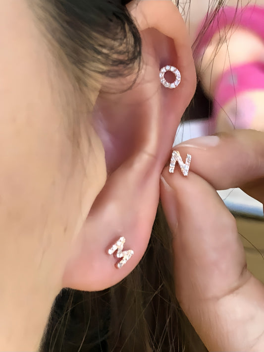 18K Rose Gold Diamond Personalized Letters Name Earrings