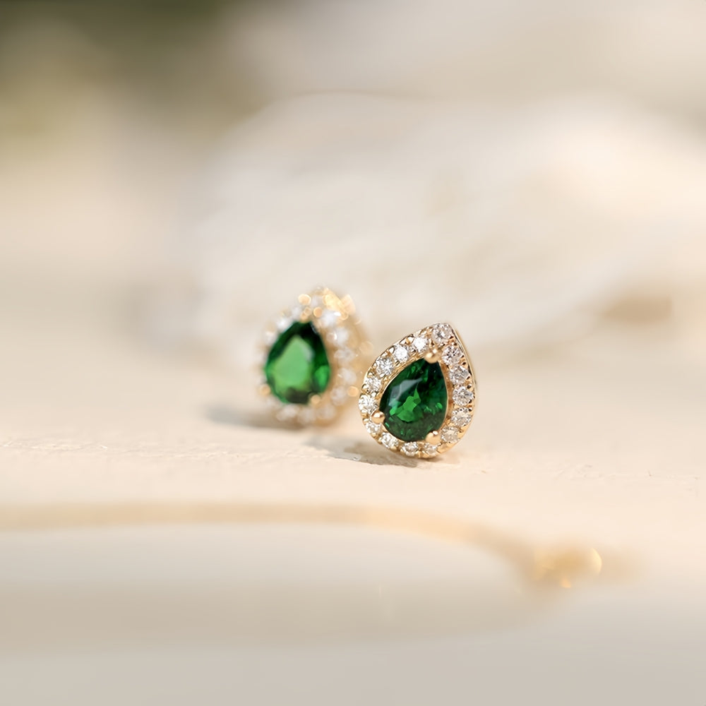 HAUTESS Luxury 18K Gold Diamond Tsavorite Stone Droplet Necklace Pendant