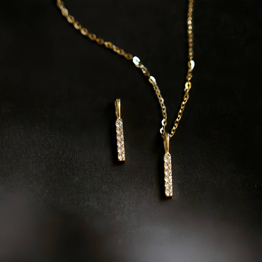 Pure 18K Gold with Diamonds Mini Straight Stick Pendant Au750 Chain