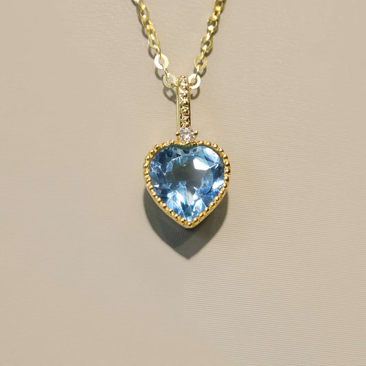 1.3ct love-shaped natural Topaz 18k gold diamond pendant necklace with 0.7ct Aquamarine universal Clasp Pendant