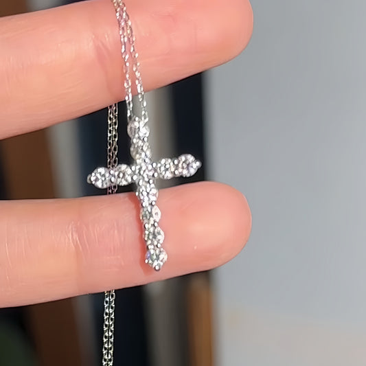 HAUTESS 18K White Gold 1.1ct Total Natural Diamond Cross necklace Pendant for Womens