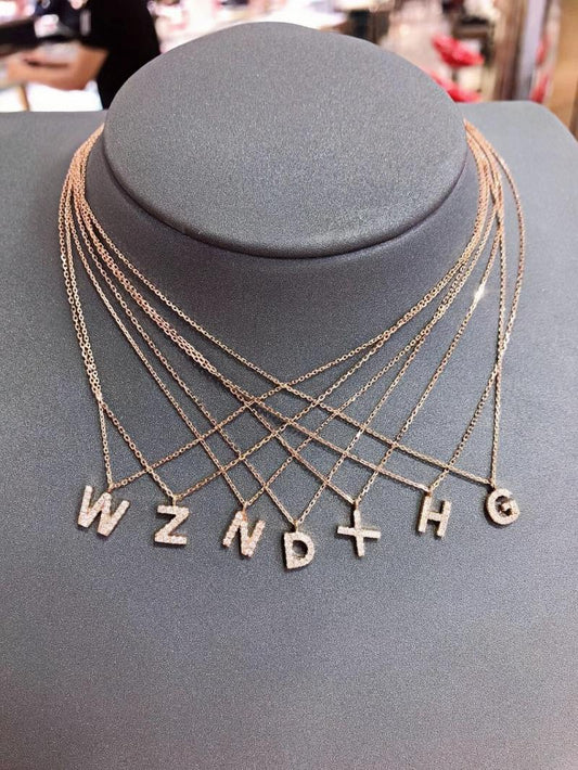 18K Gold Letters Pendant Personalized collarbone Name Necklace with Diamond