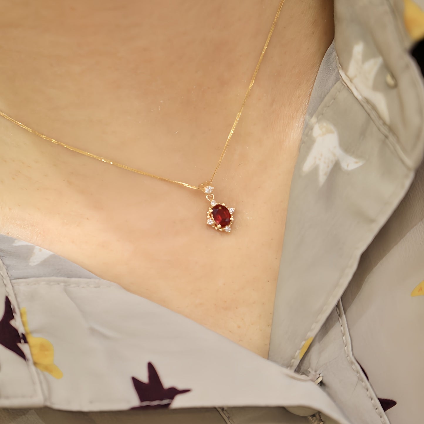 Luxury 18K Gold Natural Ruby with Diamonds Pendant necklace for Women